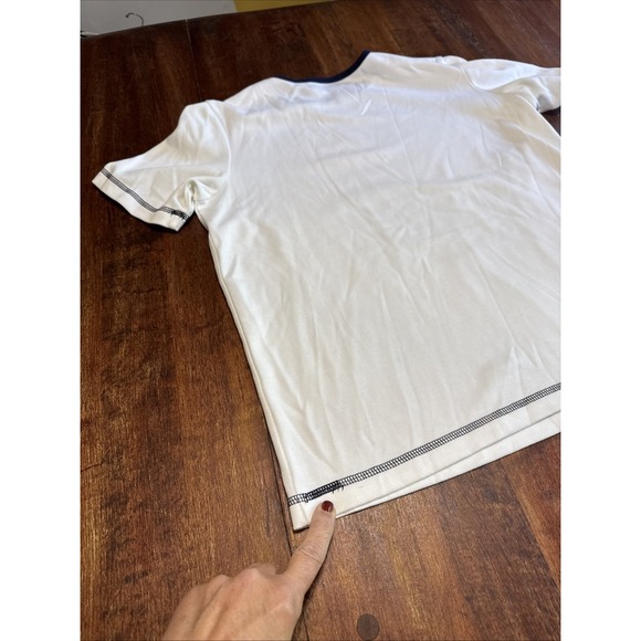 Sport Savvy T-shirt Stretch Jersey Scoop Neck White With Navy Stitching - Picture 11 of 14